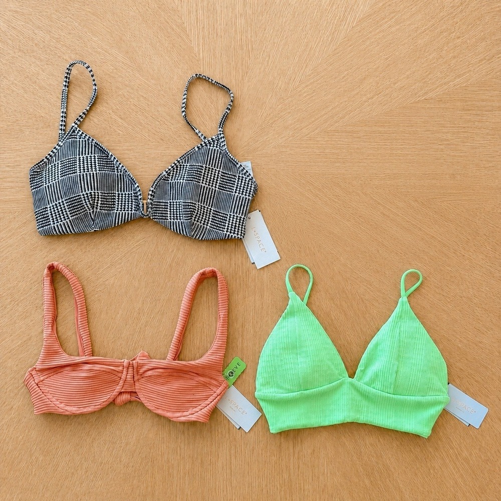 L Space Womens Bikini Top Bundle 3 Piece Large Multicolor Designer Luxury NWT